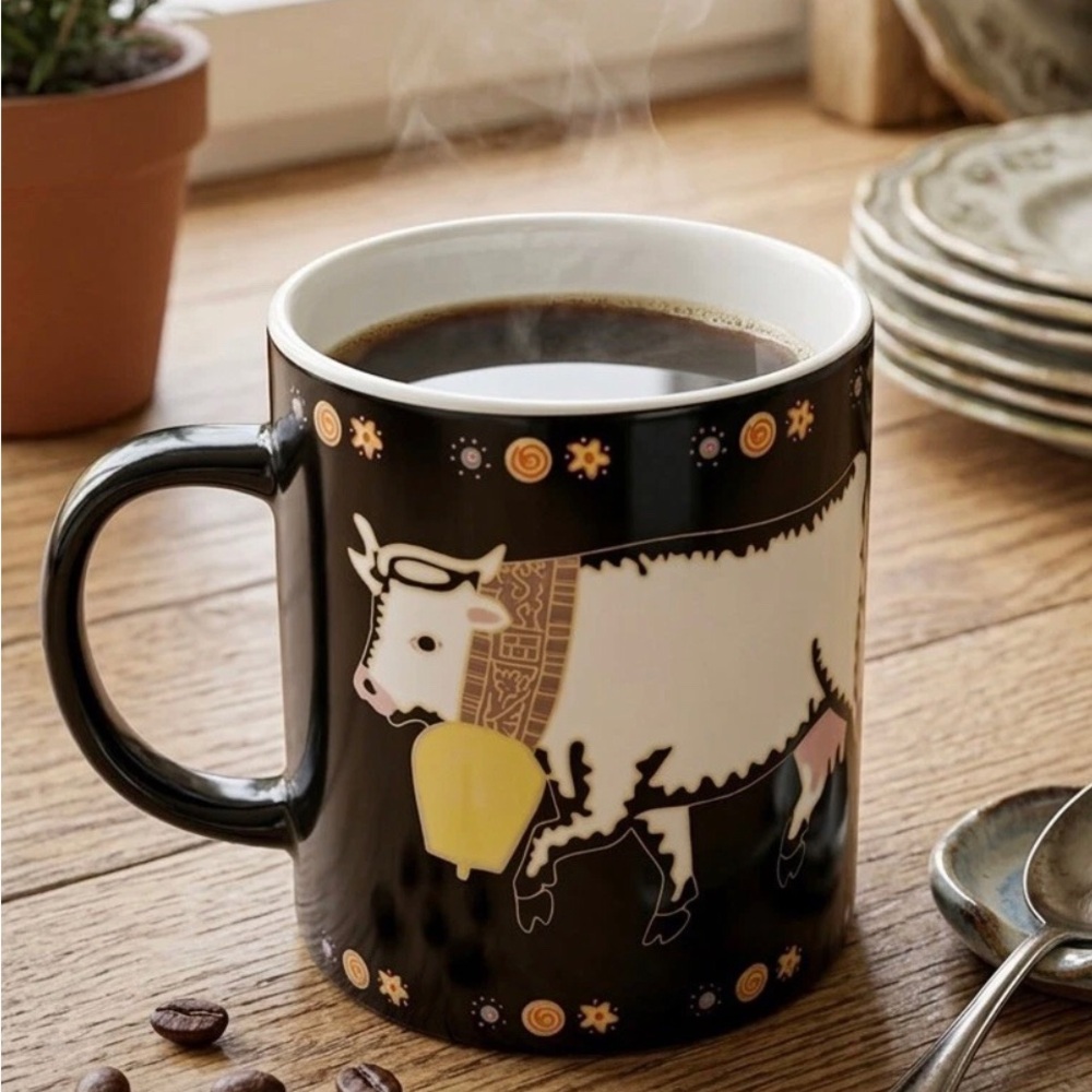 Set Of 2 Vintage Lüber C. Gnani Cow Mug Whimsical Folk Art Design